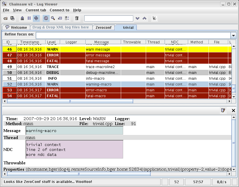 Chainsaw displaying log messages